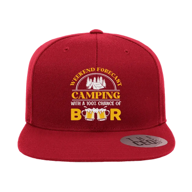 Weekend Forecast, Camping with 100% Beer Embroidered Flat Bill Cap